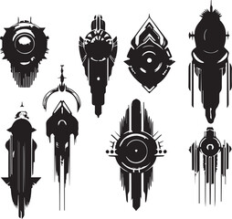 Greyscale cyberpunk video game symbol. Hand drawn vector illustration	