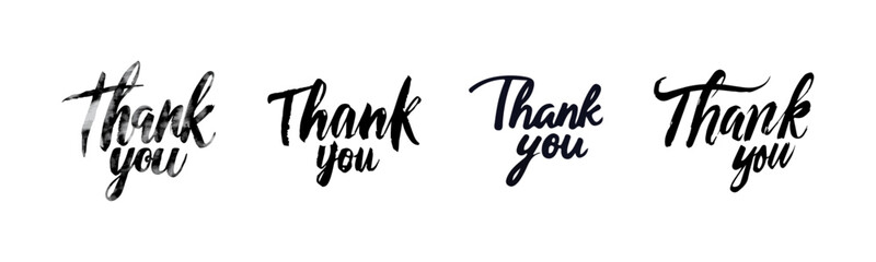 Four different handwritten thank you notes in black calligraphy on a white background. Perfect for adding a personal touch to any design.