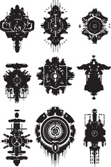 Greyscale cyberpunk video game symbol. Hand drawn vector illustration	