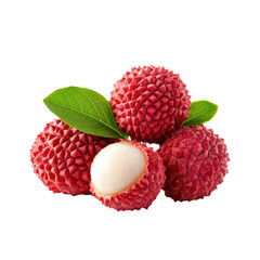 Fresh Lychee Fruits with Green Leaves Isolated on Background