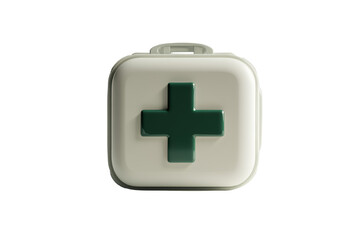 Obraz premium A compact white first aid kit featuring a prominent green cross symbol, ideal for emergencies and health care needs