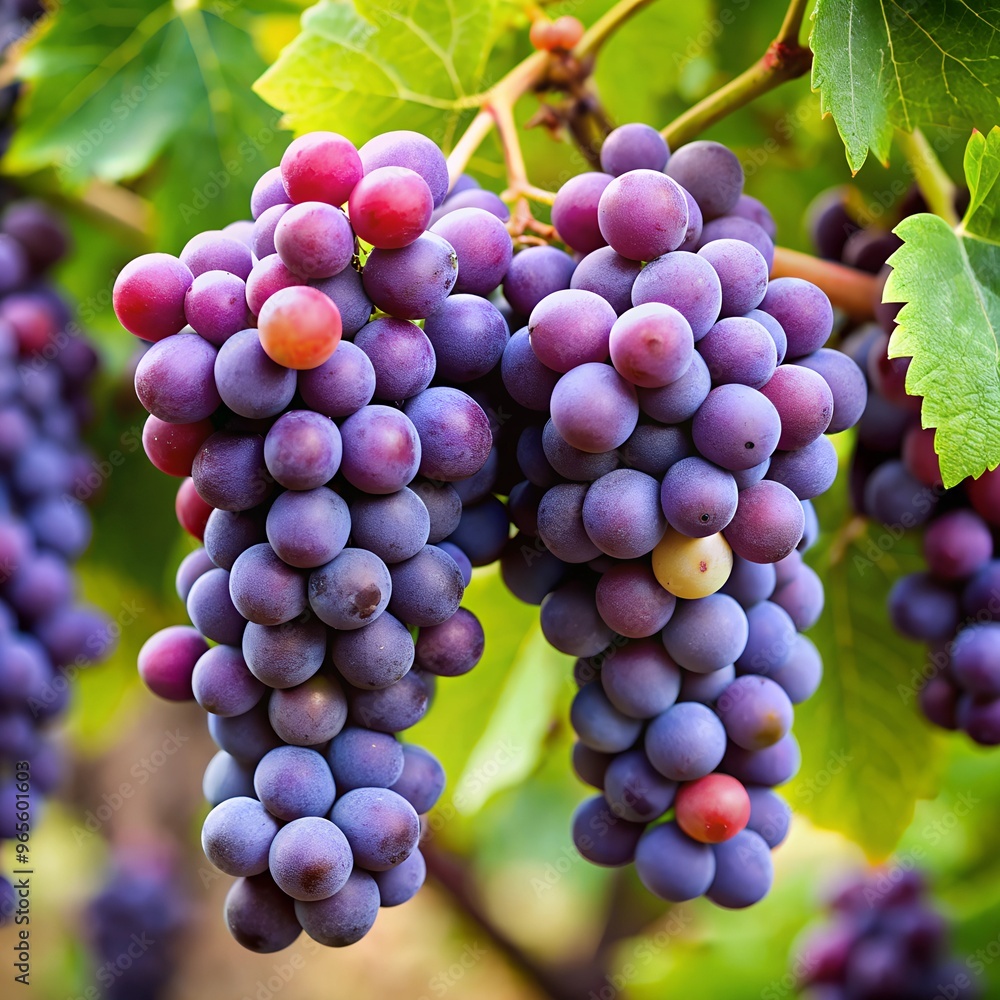 Wall mural ripe isabella grapes growing in vineyard