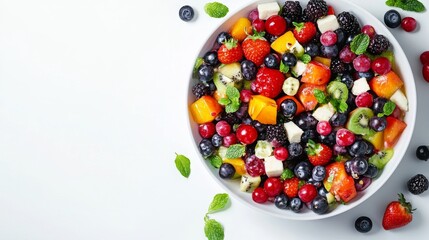 Colorful Fruit Salad on White Background 