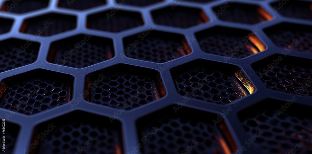 Poster a hexagonal background pattern with glowing lights - generative ai