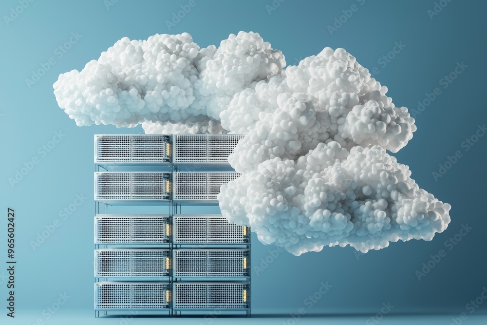 Aufkleber An illustration of a white cloud with blue back ground and cloud computing technology. A rendering of cloud storage technology with online data storage, cloud computing, and hosting technology.