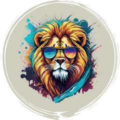 lion in sunglasses T-shirt print. colorful modern design for printing