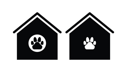 Pet house black and white flat vector icon design. Pet house symbol design and clip art