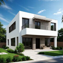 Fototapeta premium Modern luxury house with a well-manicured lawn..