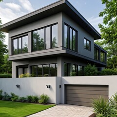 Fototapeta premium Modern luxury house with a well-manicured lawn..