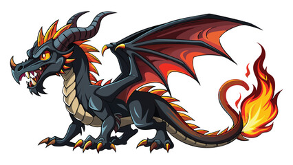  black dragon spitting fire vector art illustration.AI GENERATED