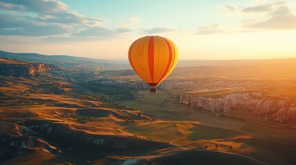 Fototapeta premium A couple enjoying a hot air balloon ride over a picturesque landscape
