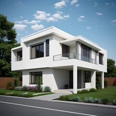 Fototapeta premium Modern luxury house with a well-manicured lawn..