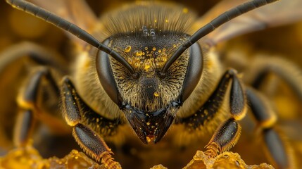 Close-Up Macro Photography of a Honey Bee
