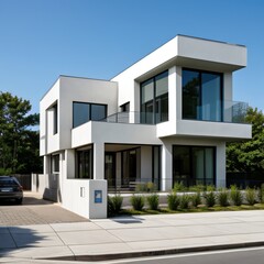 Fototapeta premium Modern luxury house with a well-manicured lawn..