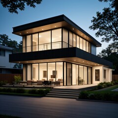 Obraz premium Modern luxury house with a well-manicured lawn..