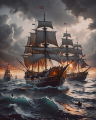 Obraz premium A ship with the number 37 on the front is sailing in the ocean. rendering illustration