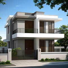 Fototapeta premium Modern luxury house with a well-manicured lawn..