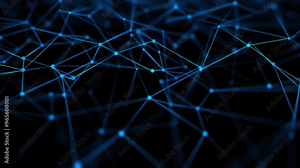 Poster network grid and particles connected in a blue abstract background. stock photo aig21.