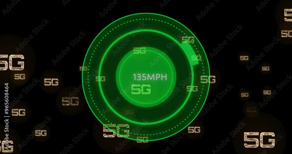 Poster animation of 5g over scope scanning with data processing on black background