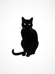 Black cat isolated on white background. Vector illustration.