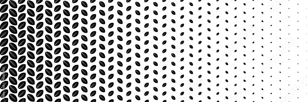 Poster horizontal halftone of black leaves design for pattern and background.