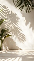 Palm Leaf Shadows on a White Wall and Floor