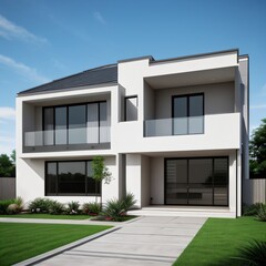 Fototapeta premium Modern luxury house with a well-manicured lawn..