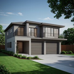 Fototapeta premium Modern luxury house with a well-manicured lawn..