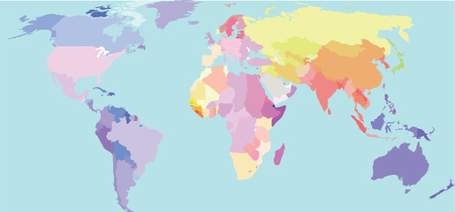 A colorful world map.Vector map on white background.