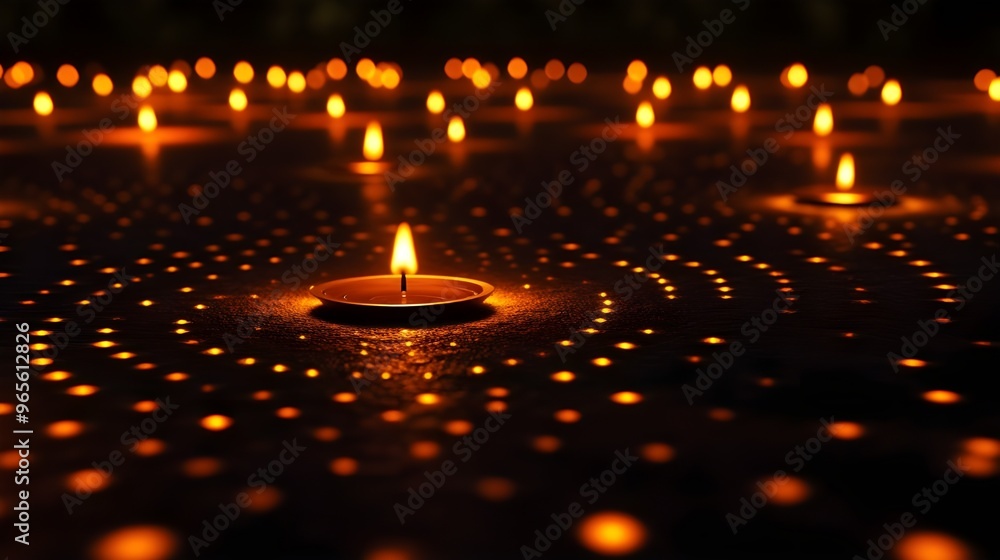 Poster glowing diwali shining dark background with a dotted light pattern on the ground image