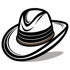 vintage engraved stylish fedora cowboy hat with detailed texture vector illustration. Country traditional western cowboy hat outline and icon.