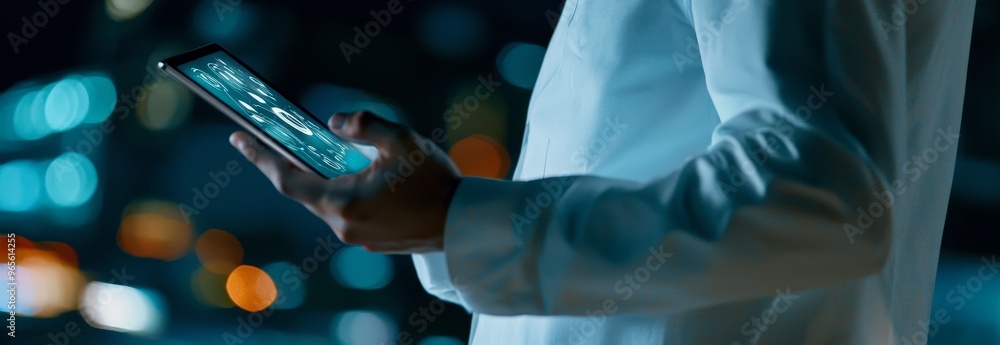Poster ai, chatbot, stock price, businessman using technology smart robot for business via a command prompt