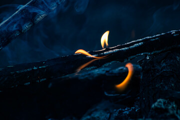 close up of burning wood