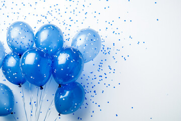 Celebrate with vibrant blue balloons and cheerful confetti in a festive and joyful atmosphere