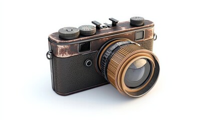 Realistic 3D render of a vintage camera, detailed textures