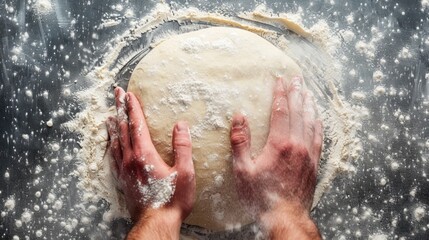 Fototapeta premium Hand of chef making dough for pizza