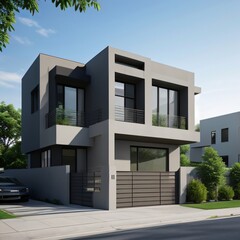 Modern luxury house with a well-manicured lawn..