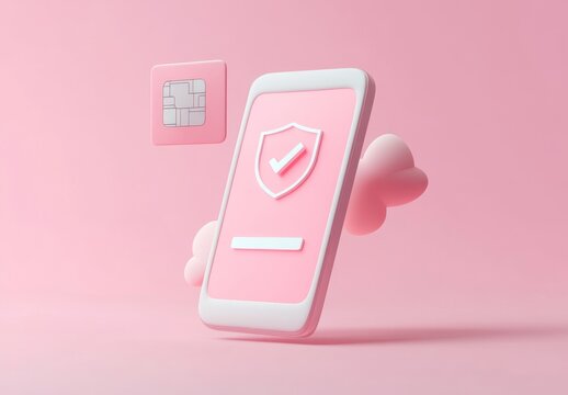 3D Render of Credit Card and Security Icons on Smartphone