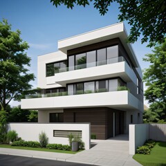 Fototapeta premium Modern luxury house with a well-manicured lawn..