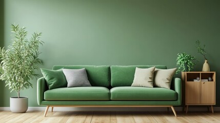 Green Sofa in Minimalist Living Room Interior