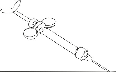 One continuous single drawing line art flat doodle medicine, syringe, healthcare and medicine, color image, vaccination, injecting, symbol, illness prevention, medicals, doctor. Isolated image hand dr