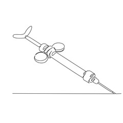 One continuous single drawing line art flat doodle medicine, syringe, healthcare and medicine, color image, vaccination, injecting, symbol, illness prevention, medicals, doctor. Isolated image hand dr