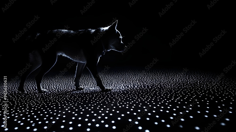 Poster Glowing dog with dark background and light pattern image