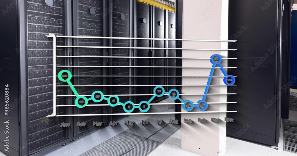 Poster image of monthly data on annual graph over computer server room