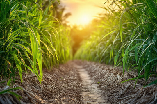 Sugarcane plantation in asia. Sugarcane farm, Natural landscape background