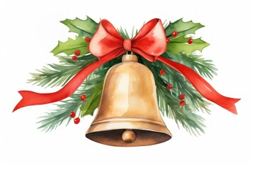 Bell christmas ribbon white background.