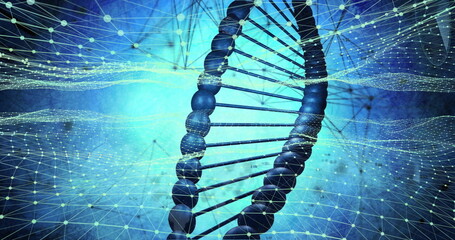 DNA strand and network connections, scientific data processing