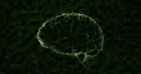 Neural network image over dark green abstract background