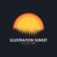 sunset landscape logo illustration design template great for adventure and travel themes