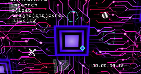 Image of digital data processing over computer circuit board